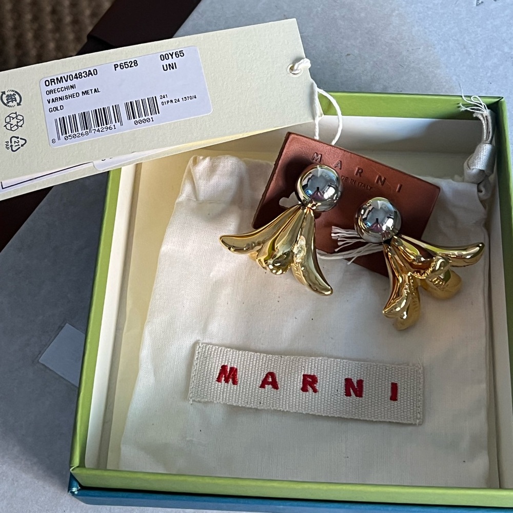 Marni Gold and Silver Floral Drop Earrings